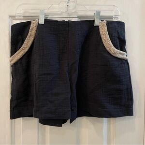 See the Sea Black Shorts Medium 100% Cotton Gauzy‎ Pockets Zippered